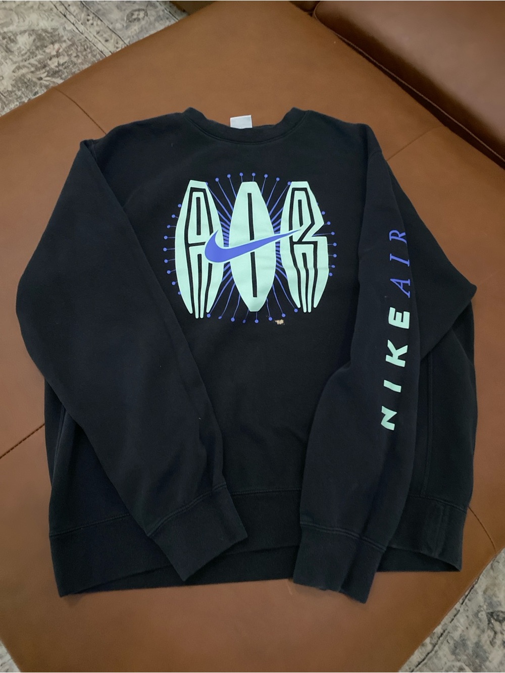 Nike Men's Black Crewneck Sweatshirt with Neon Green and Blue Nike Air Logo